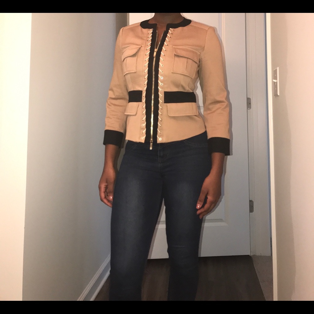 Tan and Black Double Zip Blazer