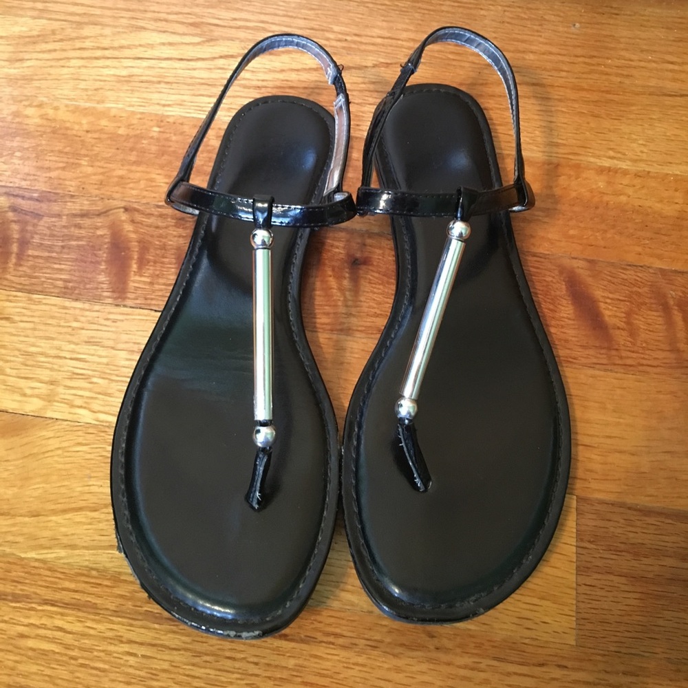 2 FOR $14✨ Black Thong Sandals with Silver Accent