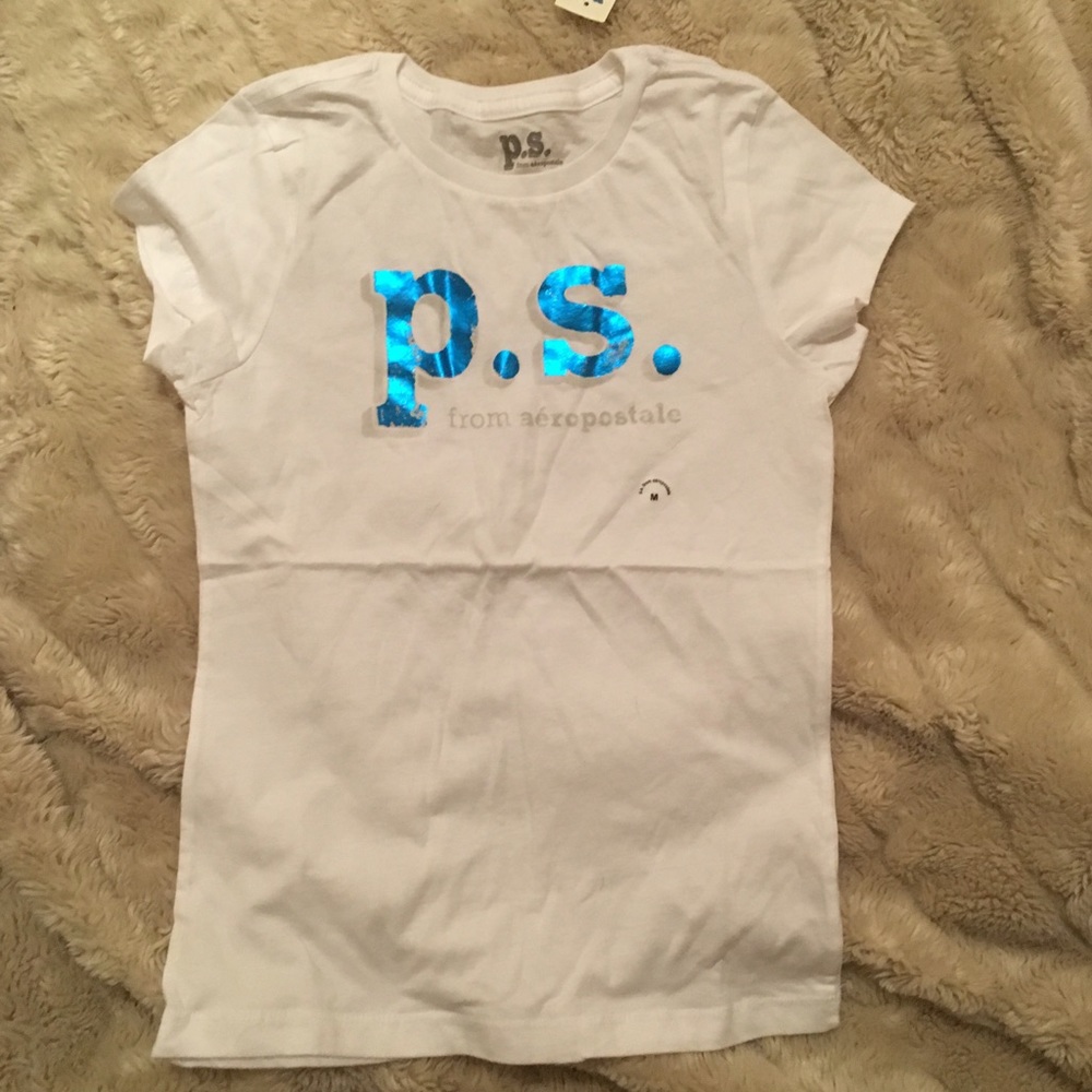 NWT PS AERO Girls t-shirt w metallic blue logo Med