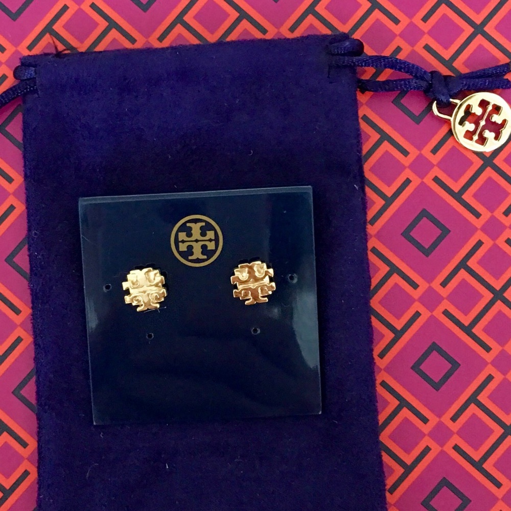 Tory Burch Gold logo large stud earrings