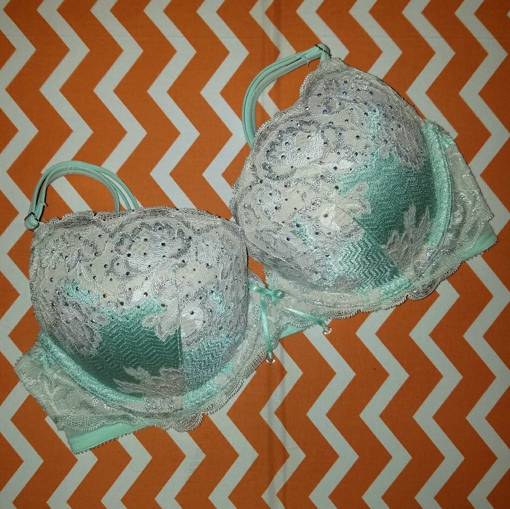 VS Very Sexy Push-Up Mint Lace Rhinestones 36C