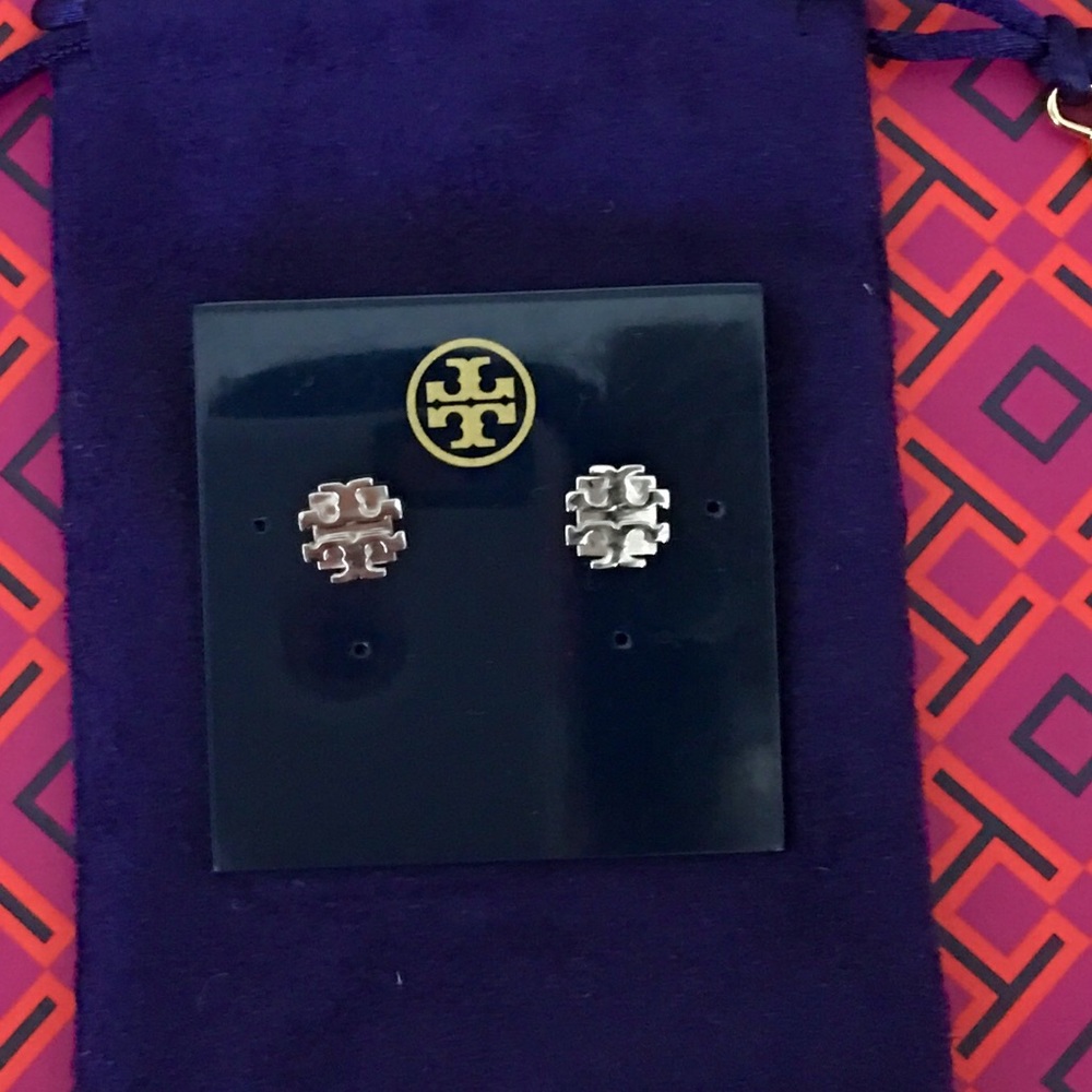 New Tory Burch Silver large logo stud earrings
