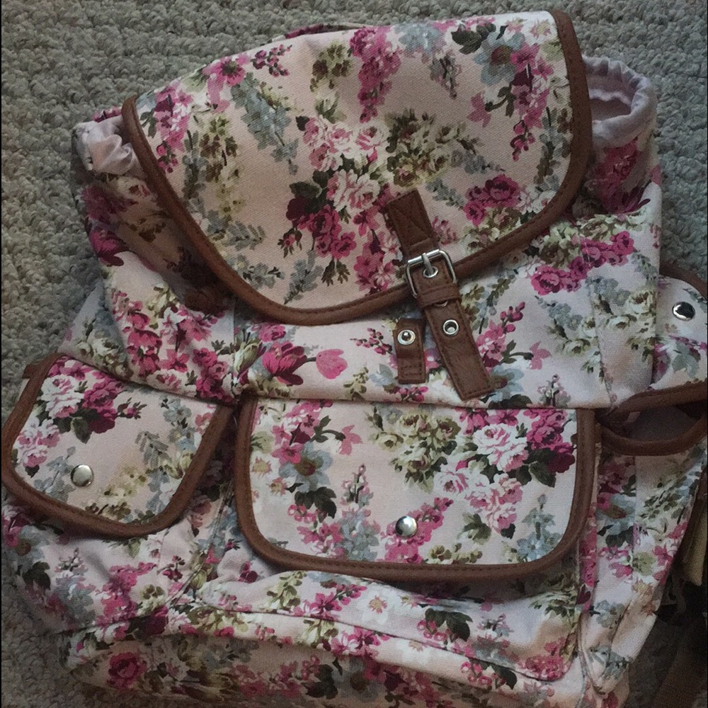 Pink floral backpack