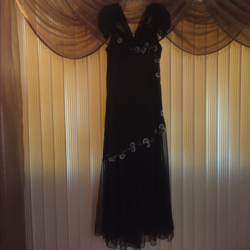 Black Escape Gown with White Flower Detail