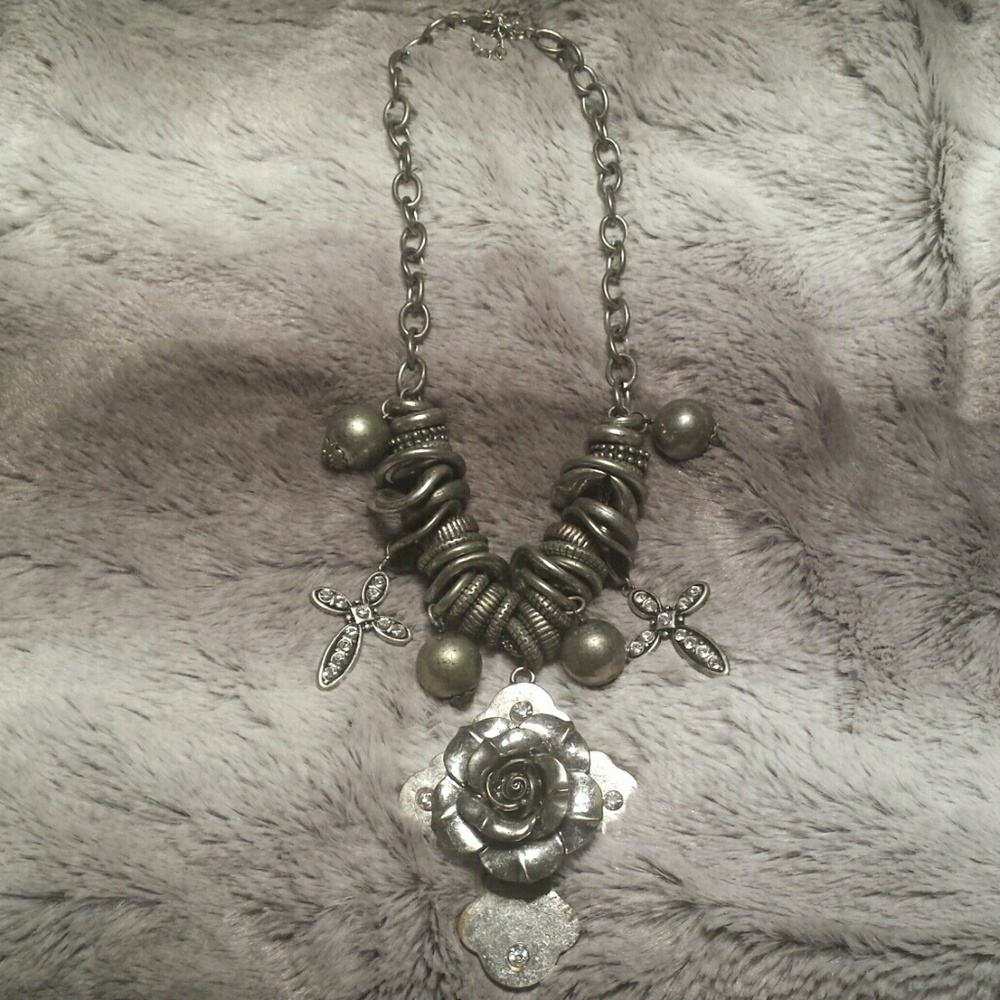 Chunk silver cross necklace with rhinesrones