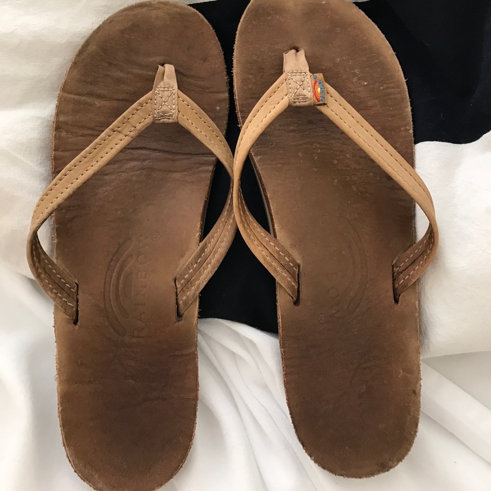 Rainbow leather flip flops