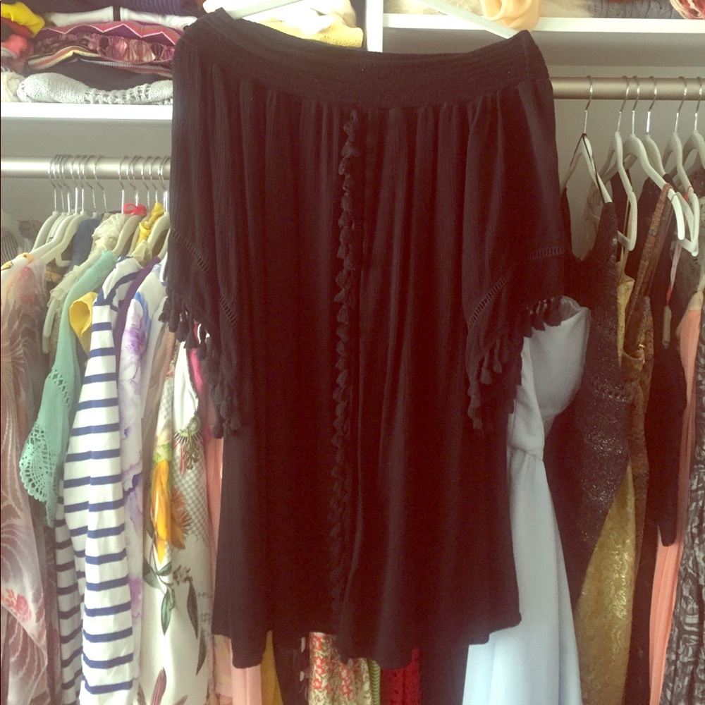 Black Pom off the shoulder cover up