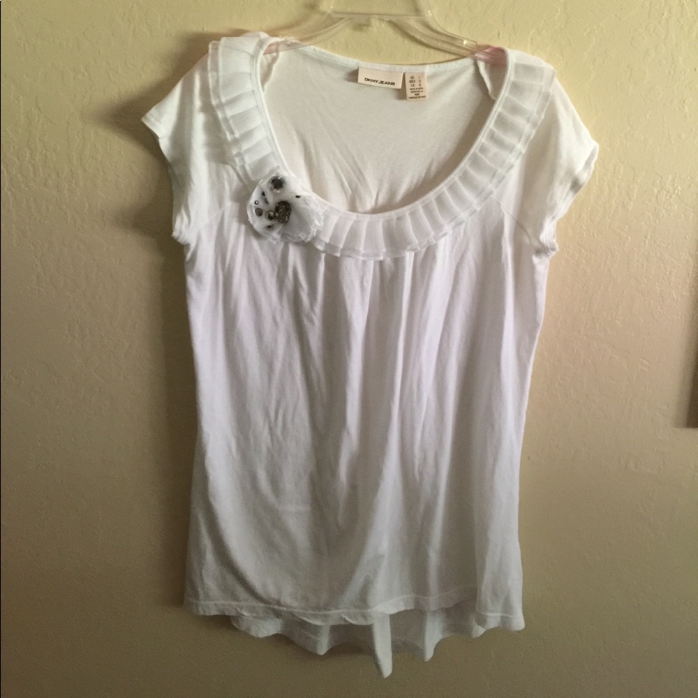 DKNY JEANS bejeweled white tunic.