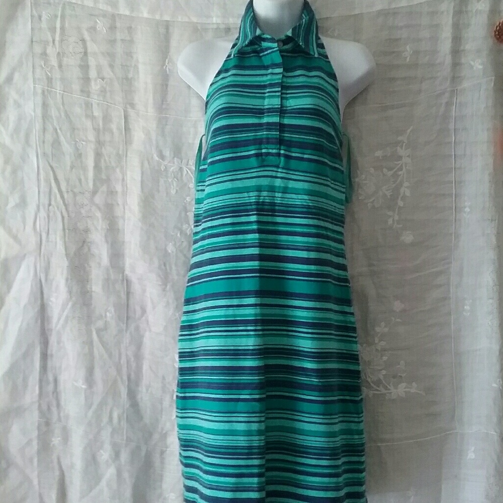 Women's Towel Terry Halter Polo Dress -Blue Striped  - Size Medium