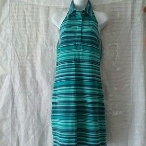 Women's Towel Terry Halter Polo Dress -Blue Striped  - Size Medium
