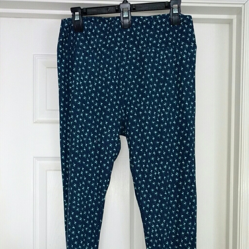Lularoe TC Navy Teal Flamingo Ostrich Leggings