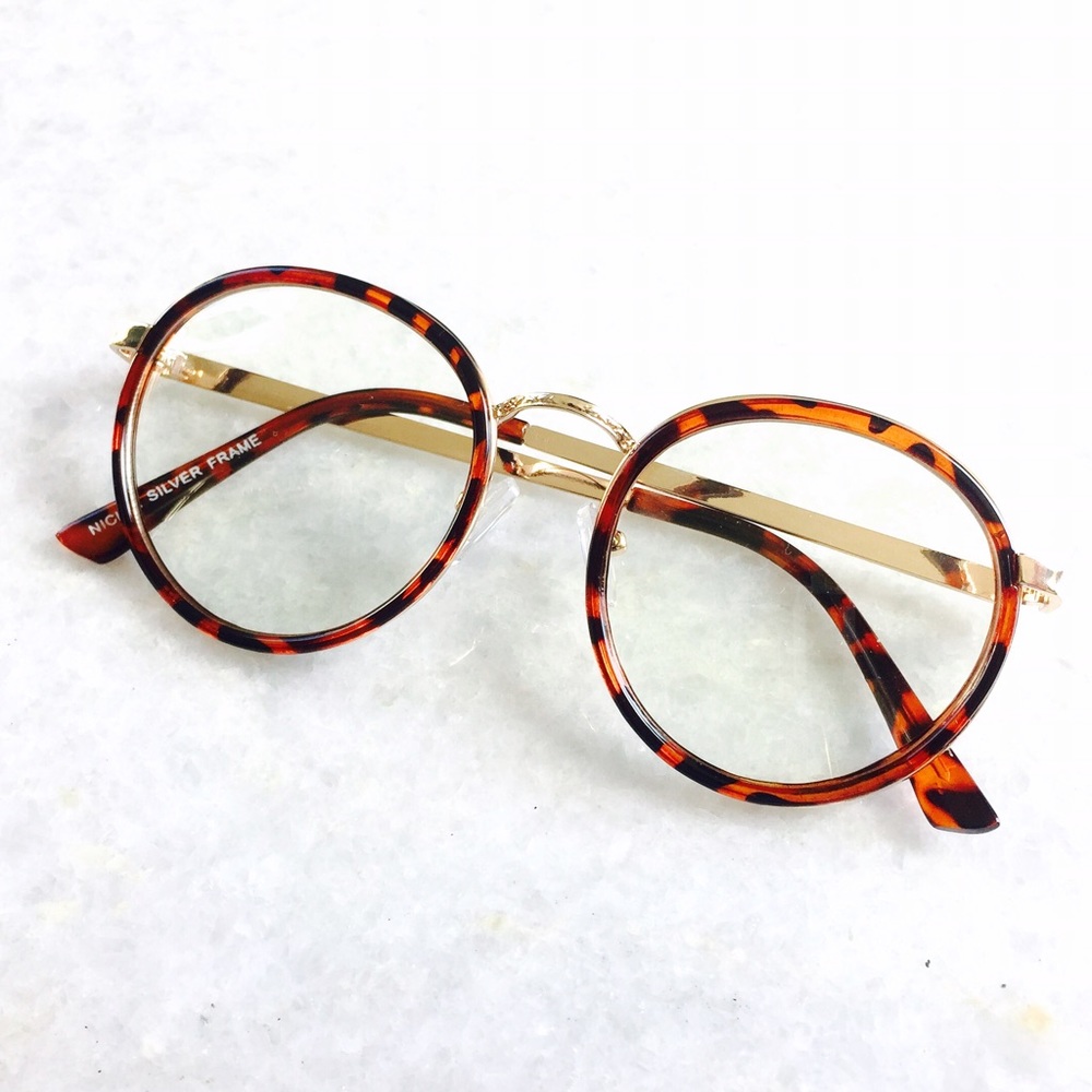 Tortoise Round Nickel Frame Pantos Clear Glasses