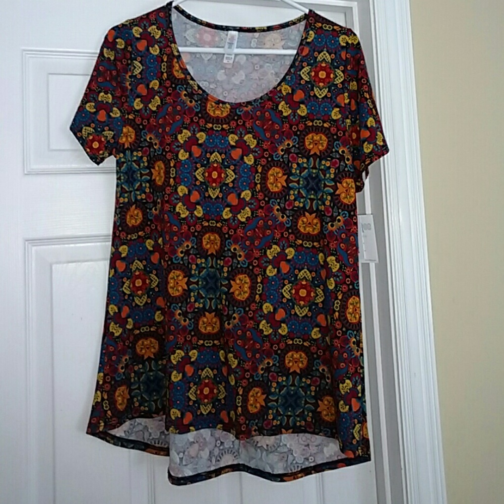 Lularoe Teal Red Mustard Floral Classic T Medium