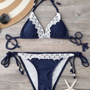 Navy blue & white crochet bikini, never been worn