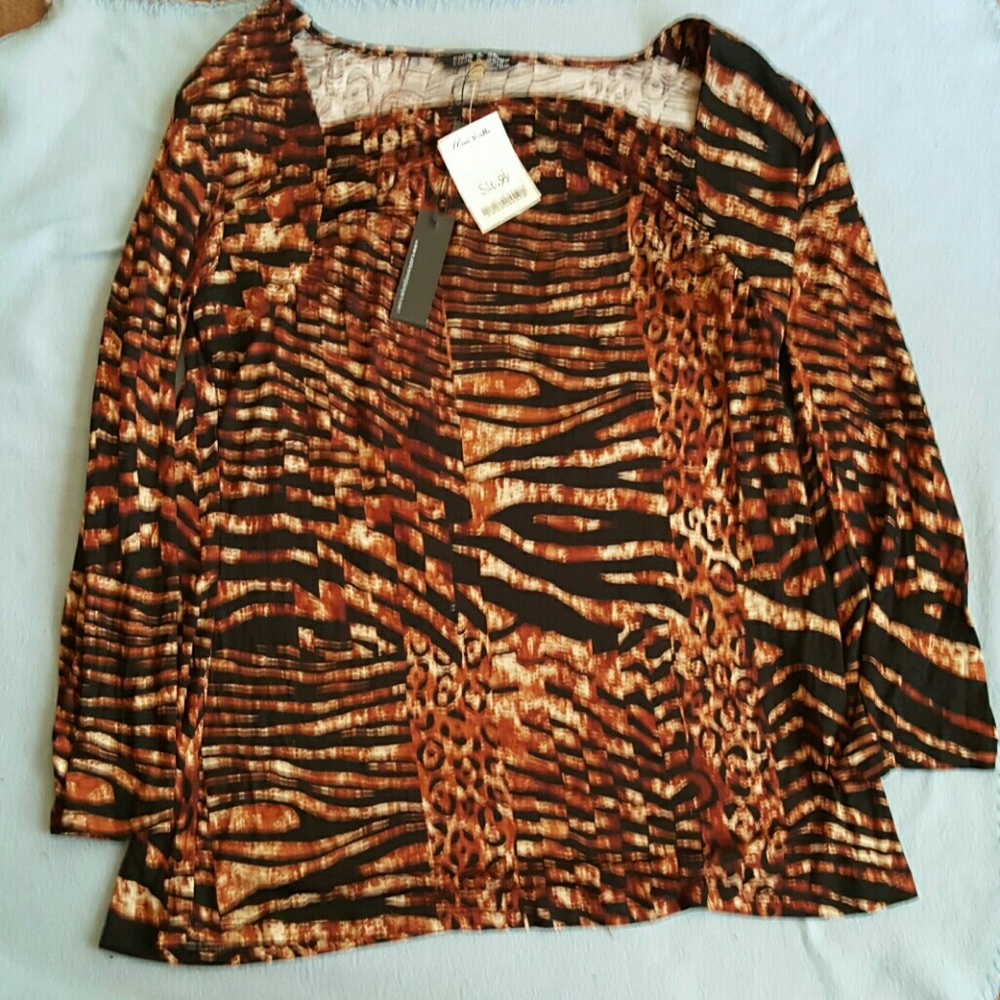 Cable and gauge animal print blouse