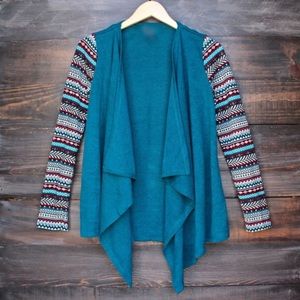 Flying Tomato 🍅 Teal Cardi with Pattern Sleeves