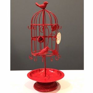 Red Metal Bird Jewelry Holder