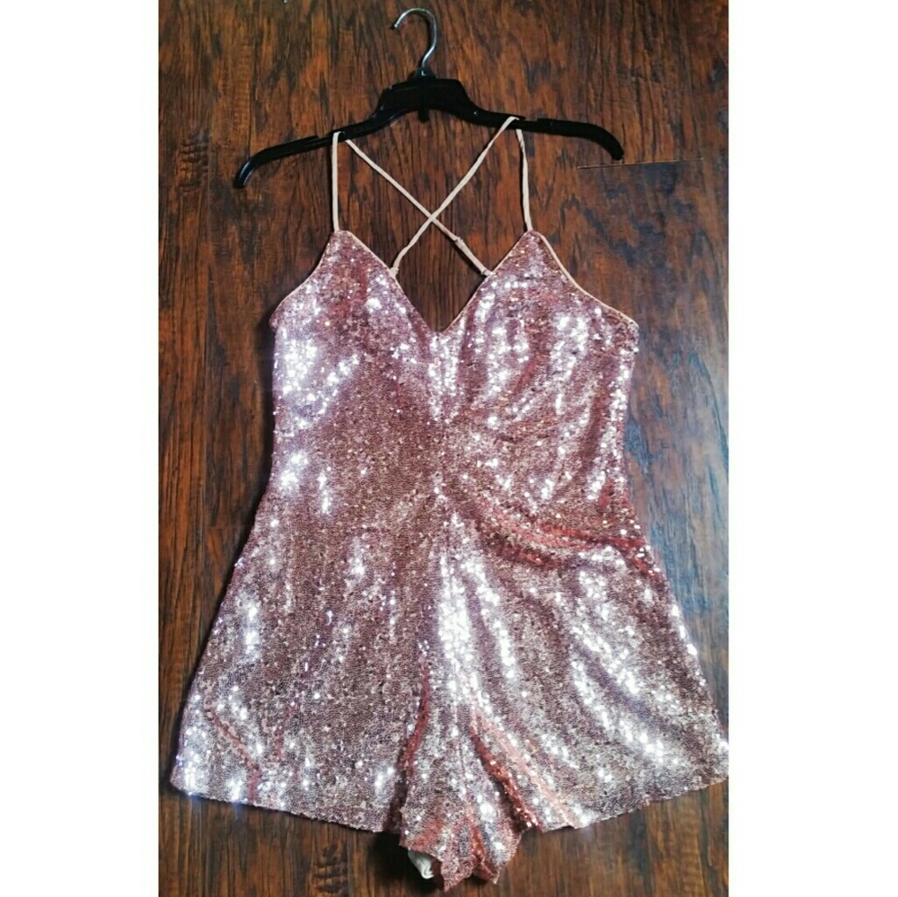 Sequined Rose Gold Romper NWOT