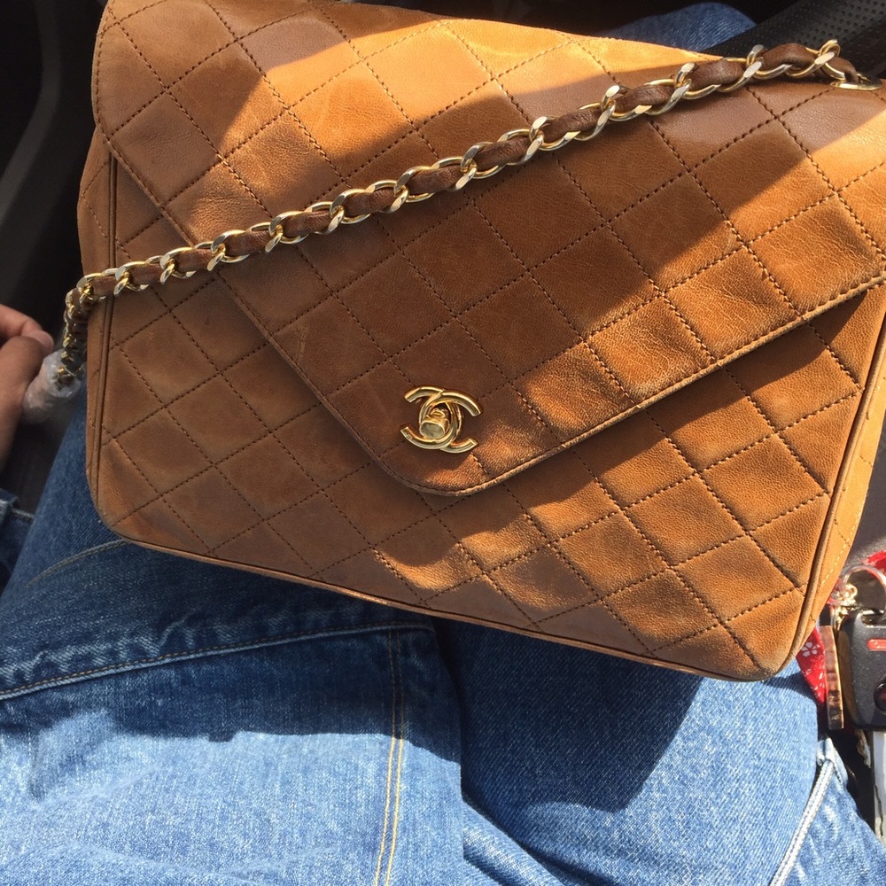 Vintage Authentic CHANEL Brown Lambskin Bag