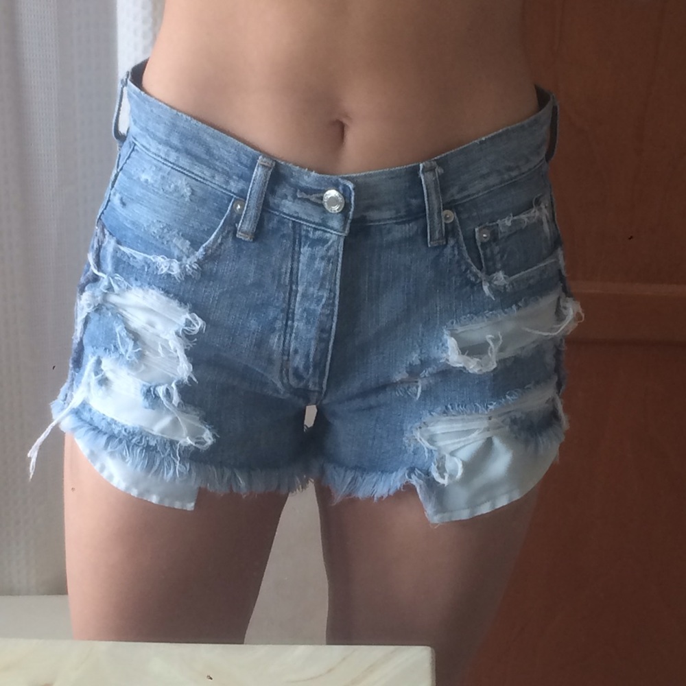 Distressed high waisted jean shorts