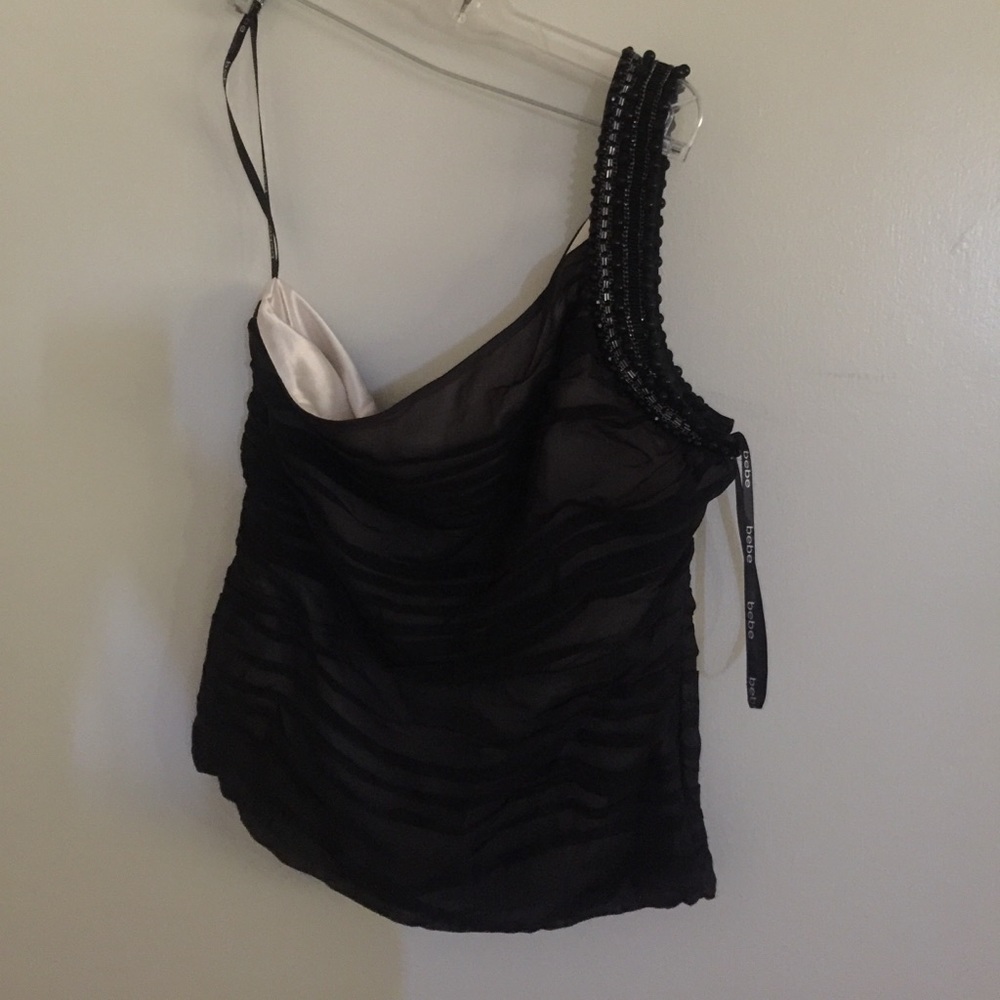 BEBE beaded one shoulder top