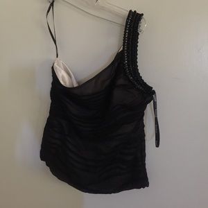 BEBE beaded one shoulder top