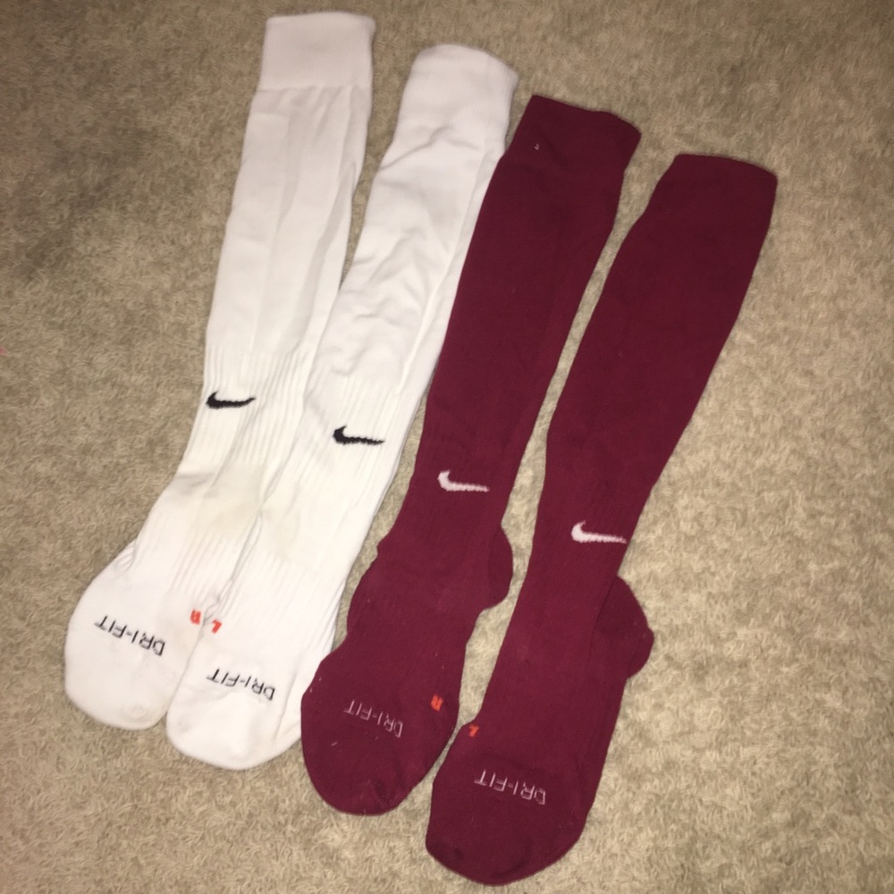 White and maroon Nike soccer socks!