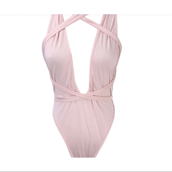 🎉SALE🎉 Vneck bandage pink one piece swimsuit - Picture 2 of 3