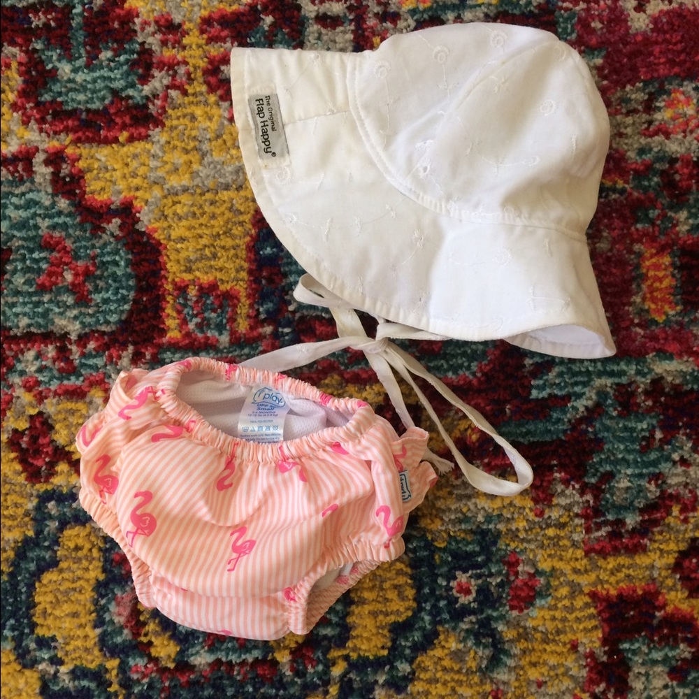 Swim diaper and sun hat size 3-6 month girl