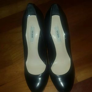 Black Guess  Leather Platform Shoes Size 8.5"