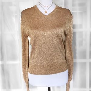 Gold Metallic Crop V Neck Sweater
