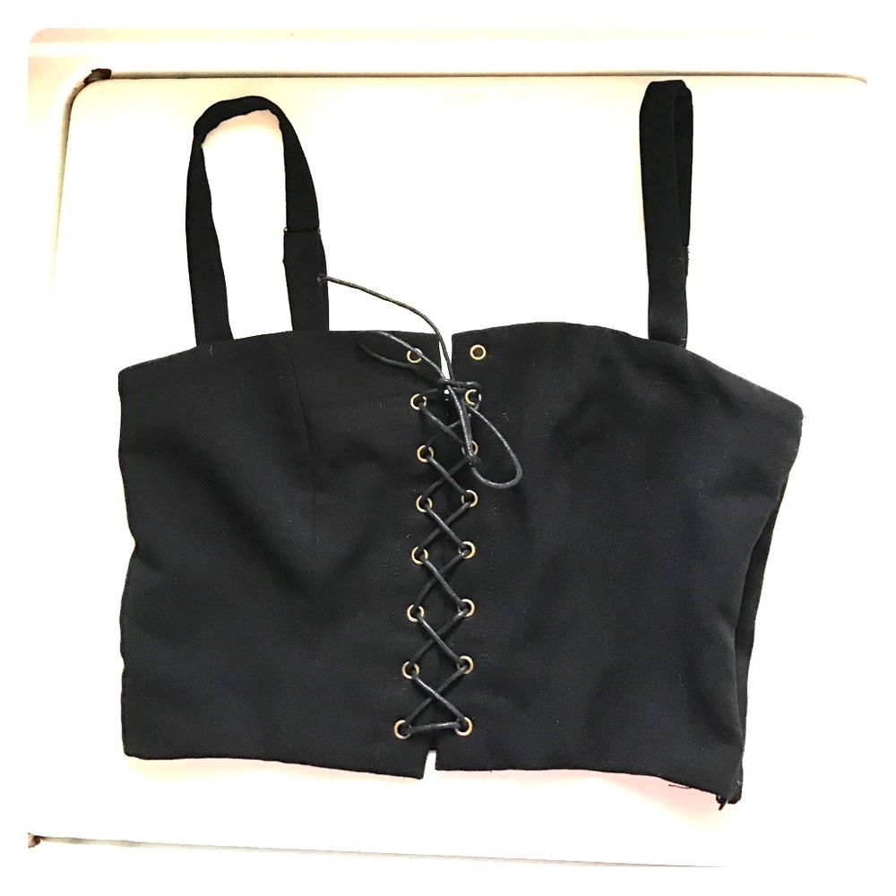 Black lace up crop top