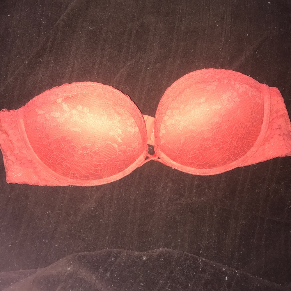 Coral strapless lace push up bra