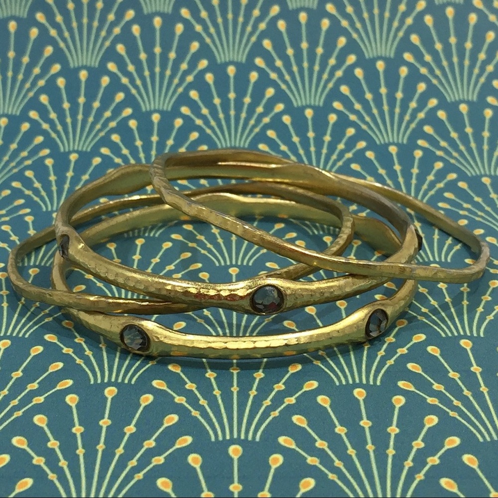 Gold tone gemstone bangle set