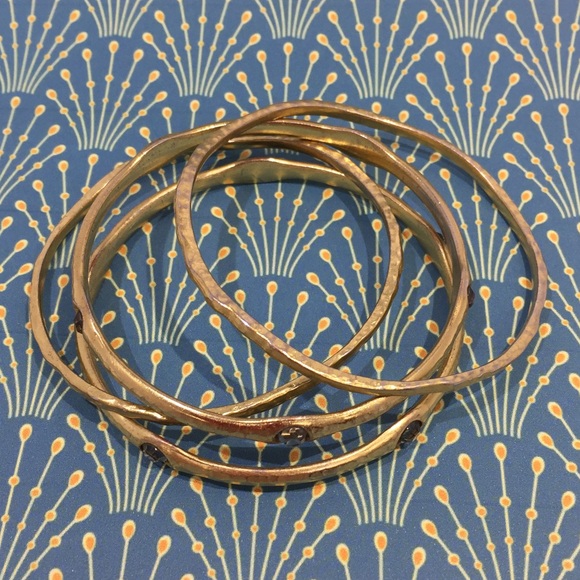 Gold tone gemstone bangle set - Picture 2 of 3