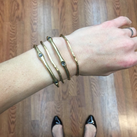 Gold tone gemstone bangle set - Picture 3 of 3