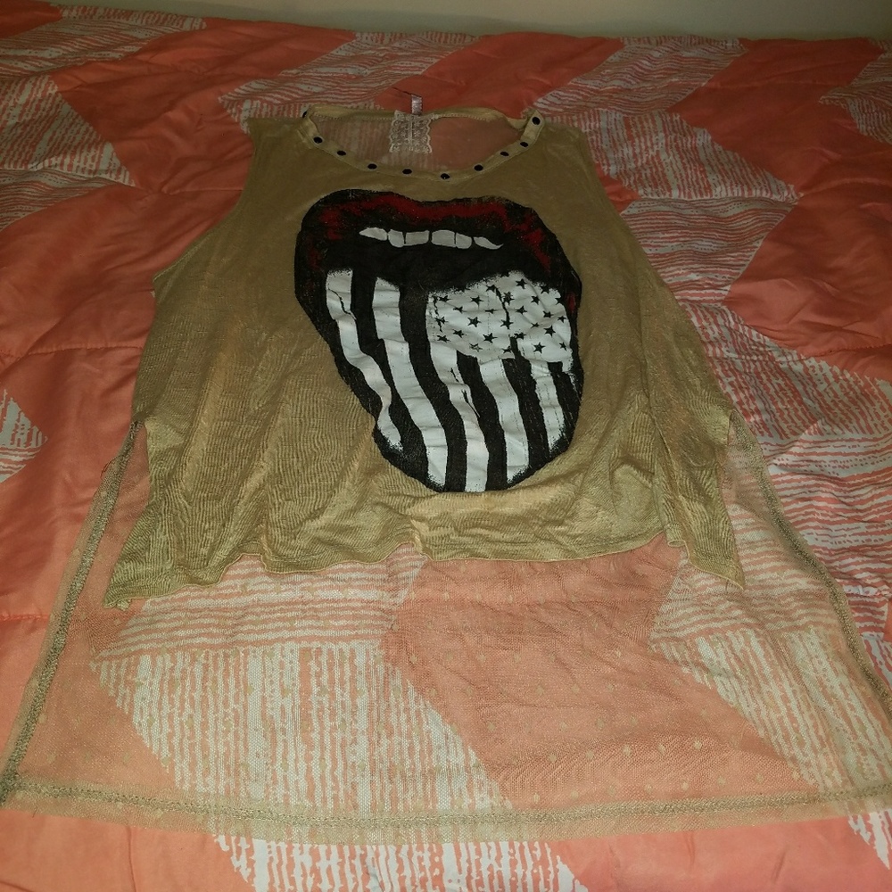 Graphic High Low Sheer Top