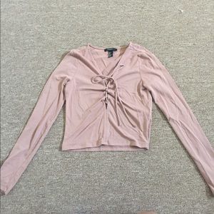 Blush lace up top