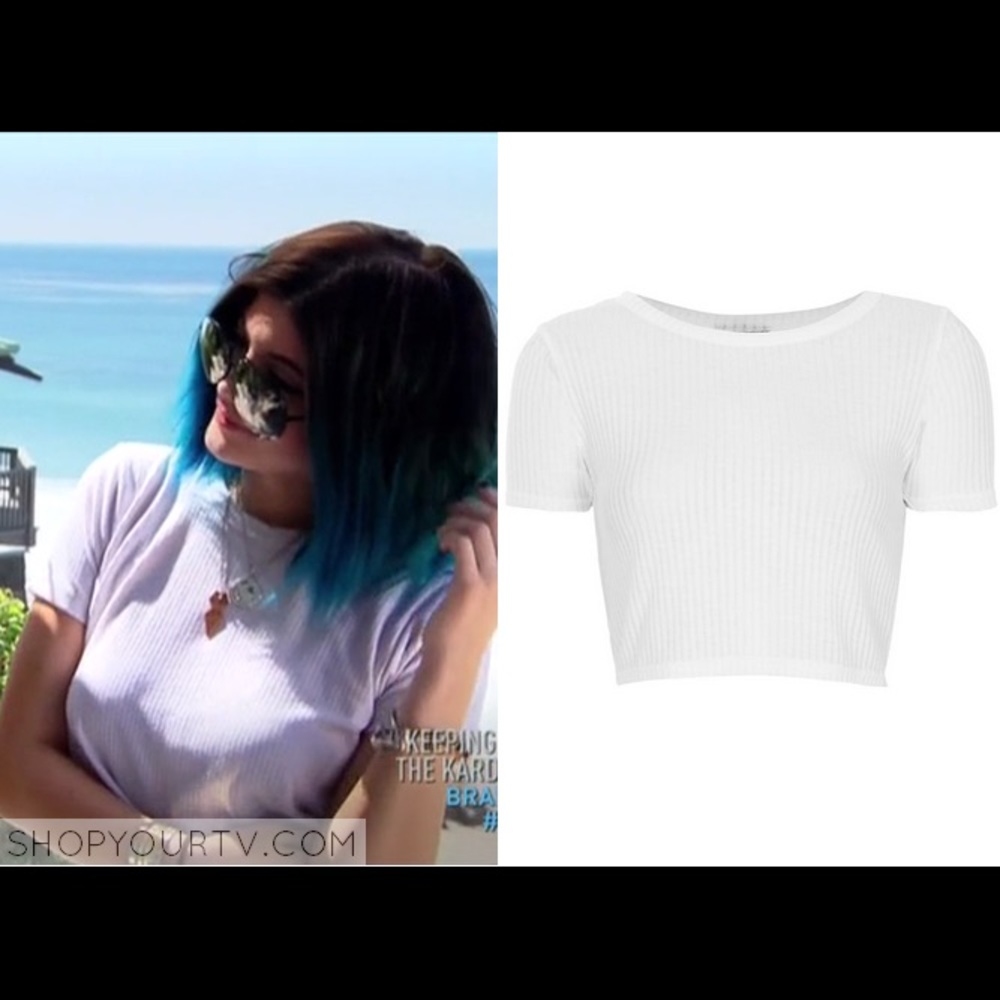 Kylie Jenner Topshop White Cropped T shirt
