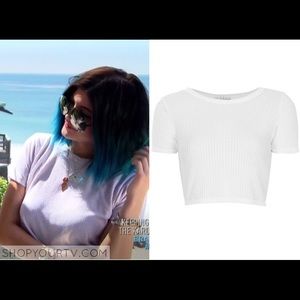 Kylie Jenner Topshop White Cropped T shirt