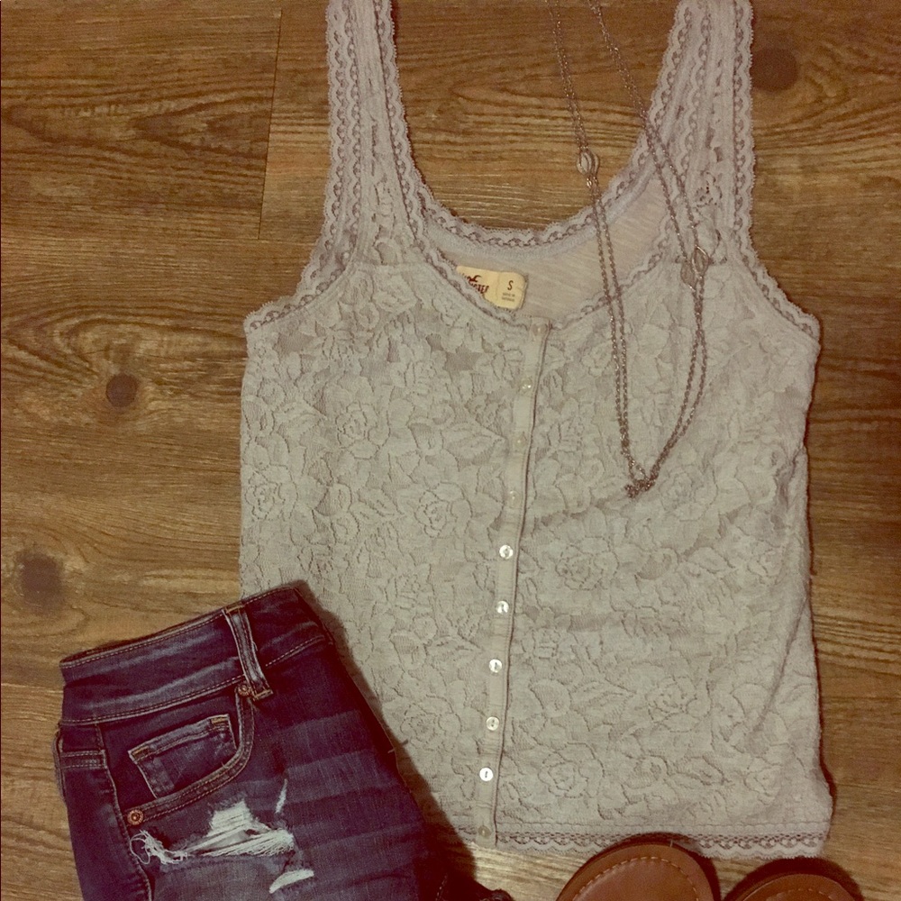 Grey Lace Tank Top