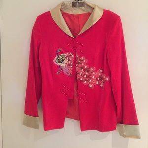 Chinese satin jacket with peacock design