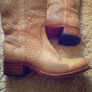 FRYE Woven Leather Tall Cowboy Riding Boots