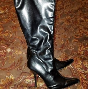 👢Black knee high stiletto pointed boots