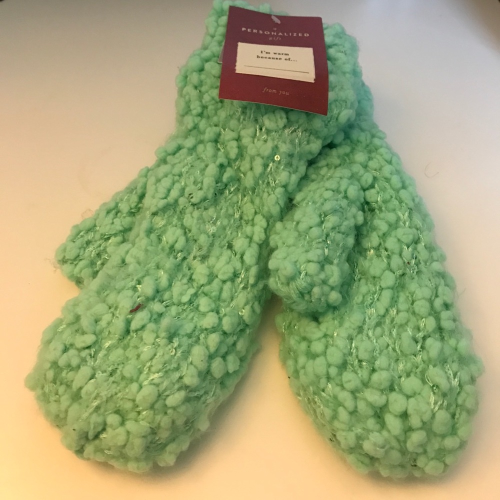 Anthropologie Green Sequined Winter Mittens