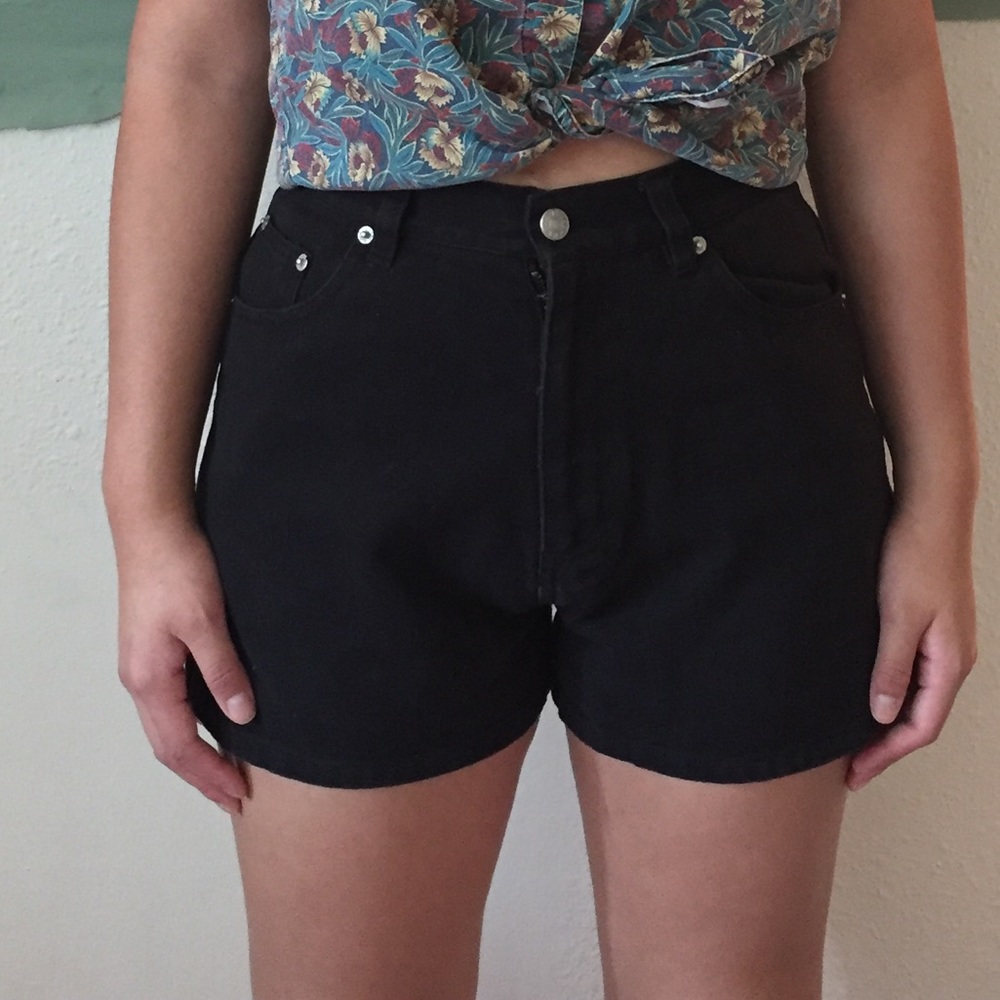 Black denim high waisted shorts