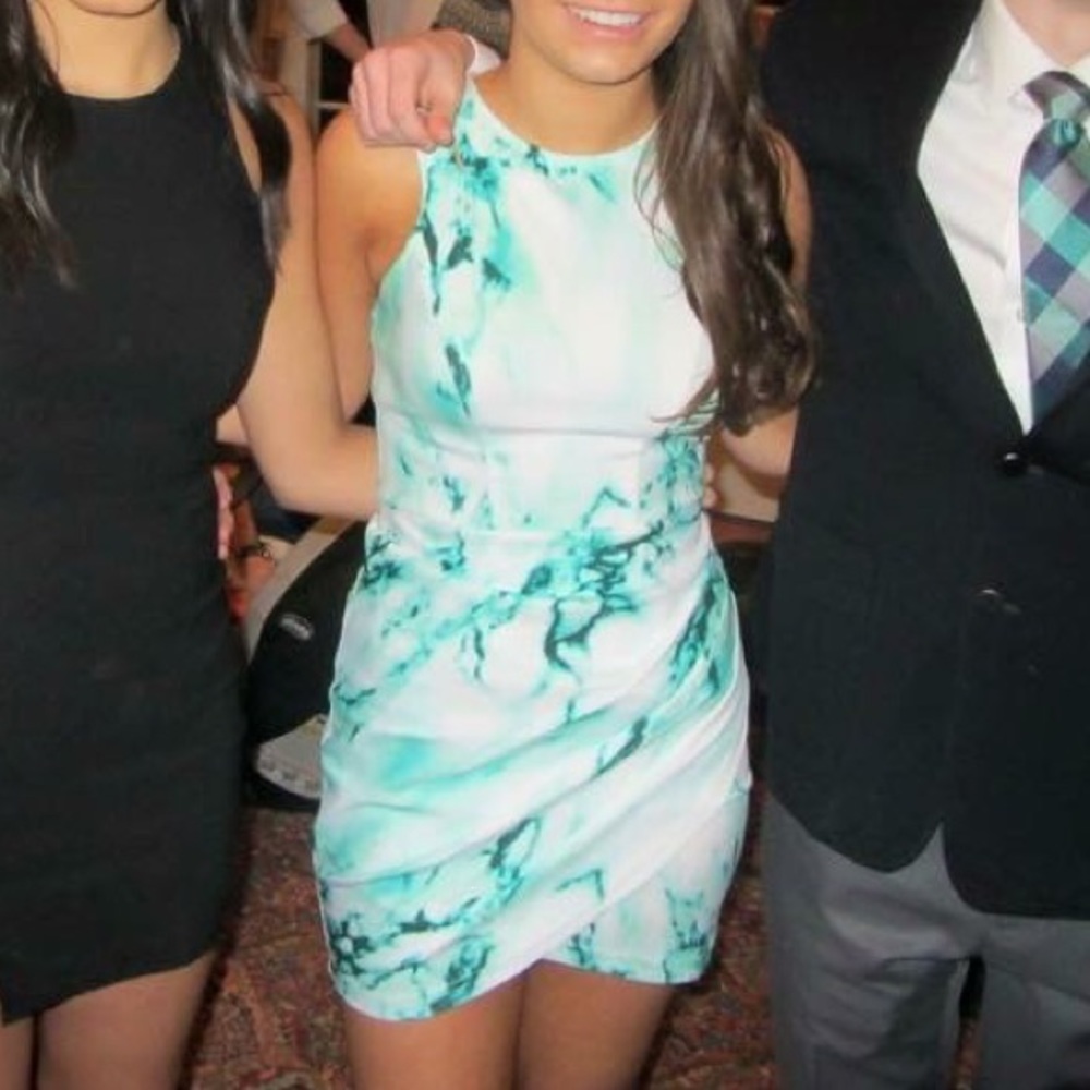 Blue/Teal marble print dress