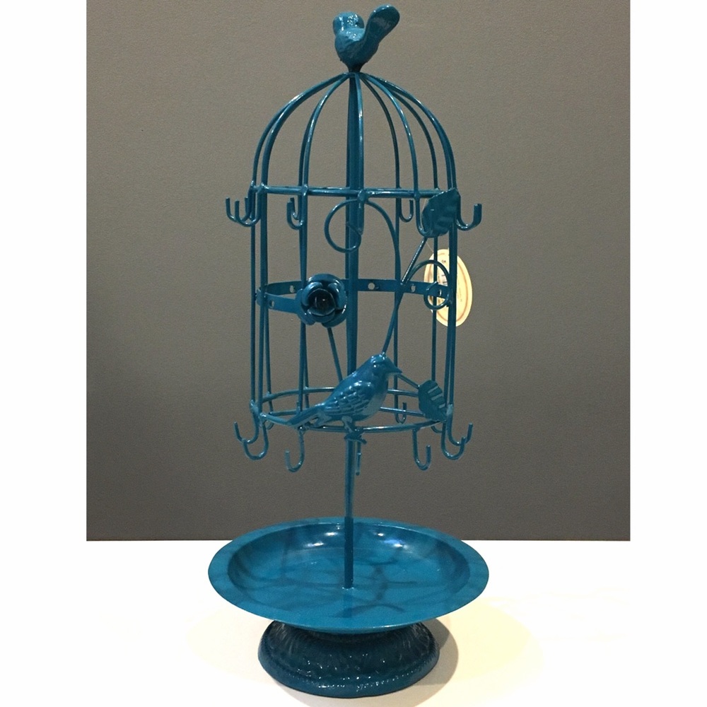 Blue Metal Bird Jewelry Holder