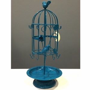 Blue Metal Bird Jewelry Holder