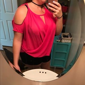 Jennifer Lopez pink cold shoulder top *read below*